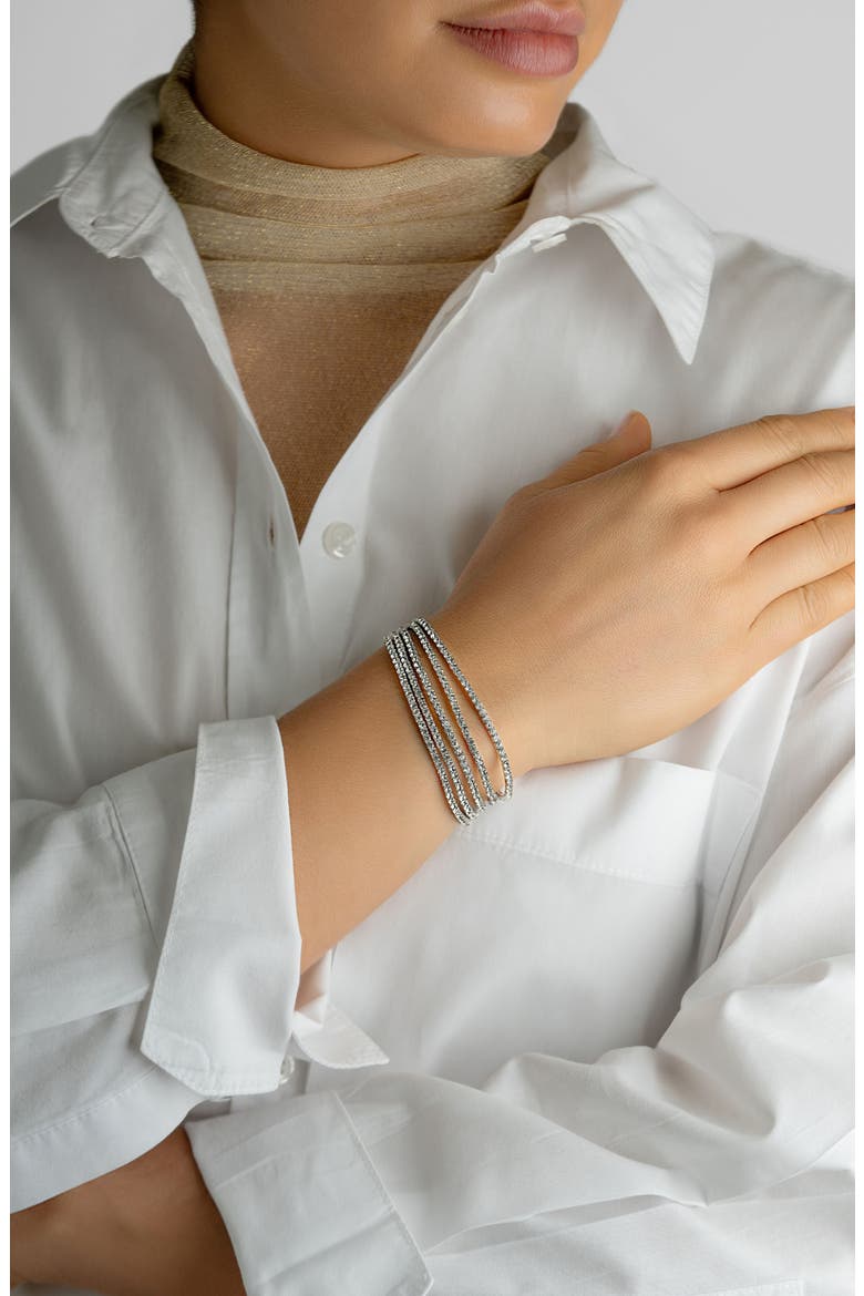 Set of 5 Crystal Tennis Stretch Bracelets, Alternate, color, SILVER