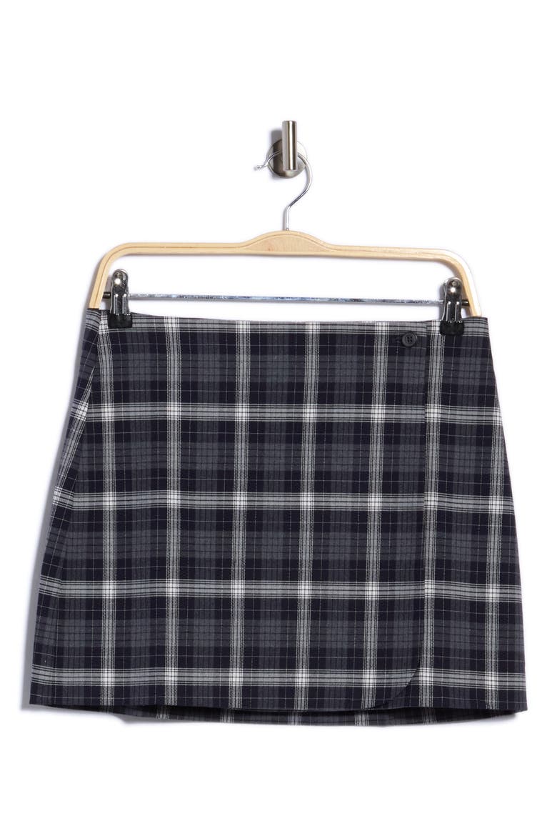 Plaid Wrap Miniskirt, Main, color, BLACK PLAID