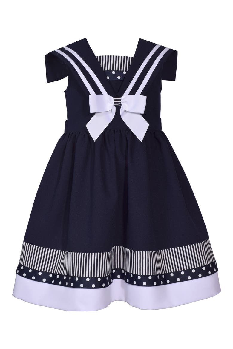 Kids' Dot Stripe Nautical Dress, Main, color, NAV