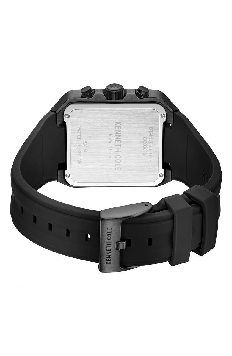 Kenneth Cole New York Arlington Automatic Chronograph Silicone Strap Watch, 43mm, Alternate, color, Black