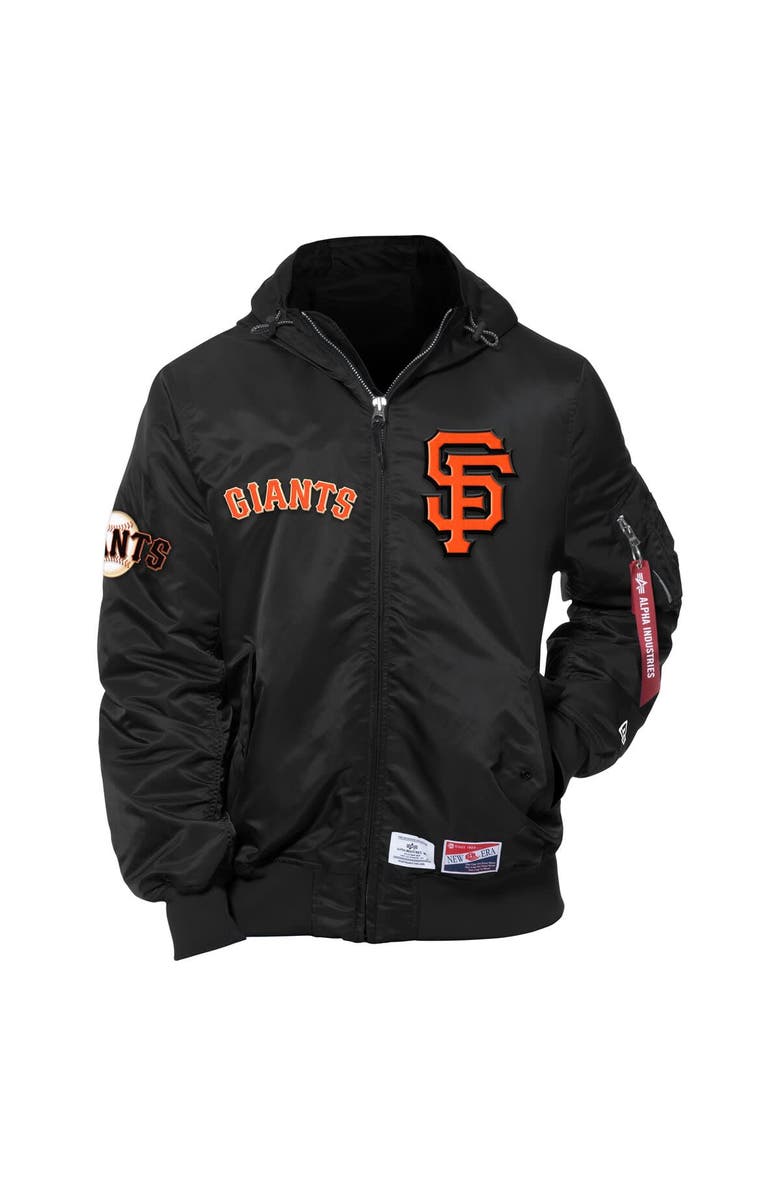 New Era x Alpha Industries Men's New Era x Alpha Industries Black San Francisco Giants Current Day Full-Zip Hooded Nylon Bomber Jacket, Alternate, color, 
