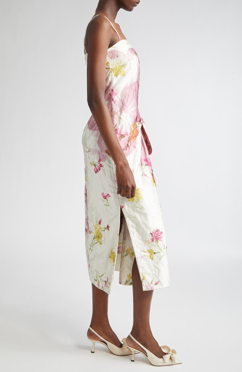 Erdem Dancing Carnation Print Rumpled Satin Draped Cocktail Dress, Alternate, color, Dancing Carnation Cinder Rose