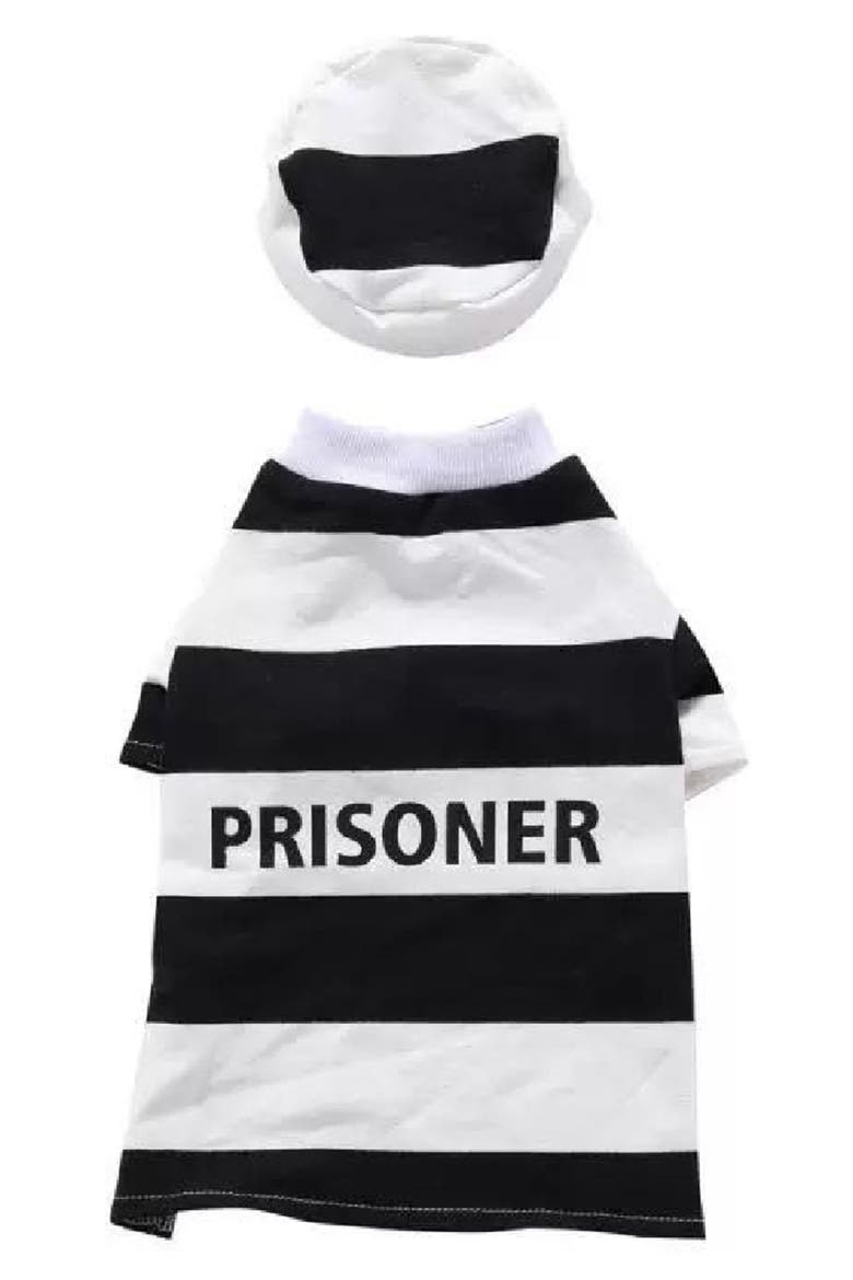 The Pet Life Striped Retro Inmate Prisoner Pet Costume, Alternate, color, BLACK / WHITE