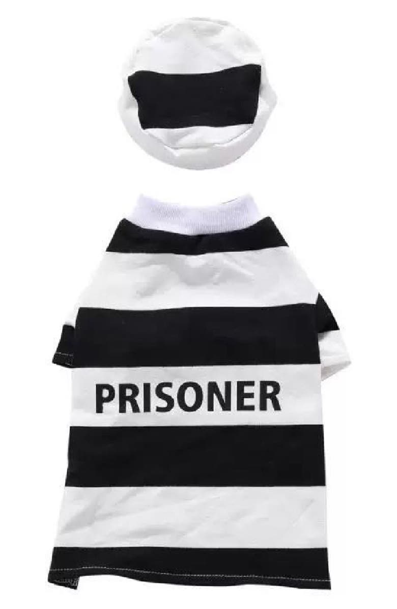 PET LIFE The Pet Life Striped Retro Inmate Prisoner Pet Costume, Alternate, color, Black / White