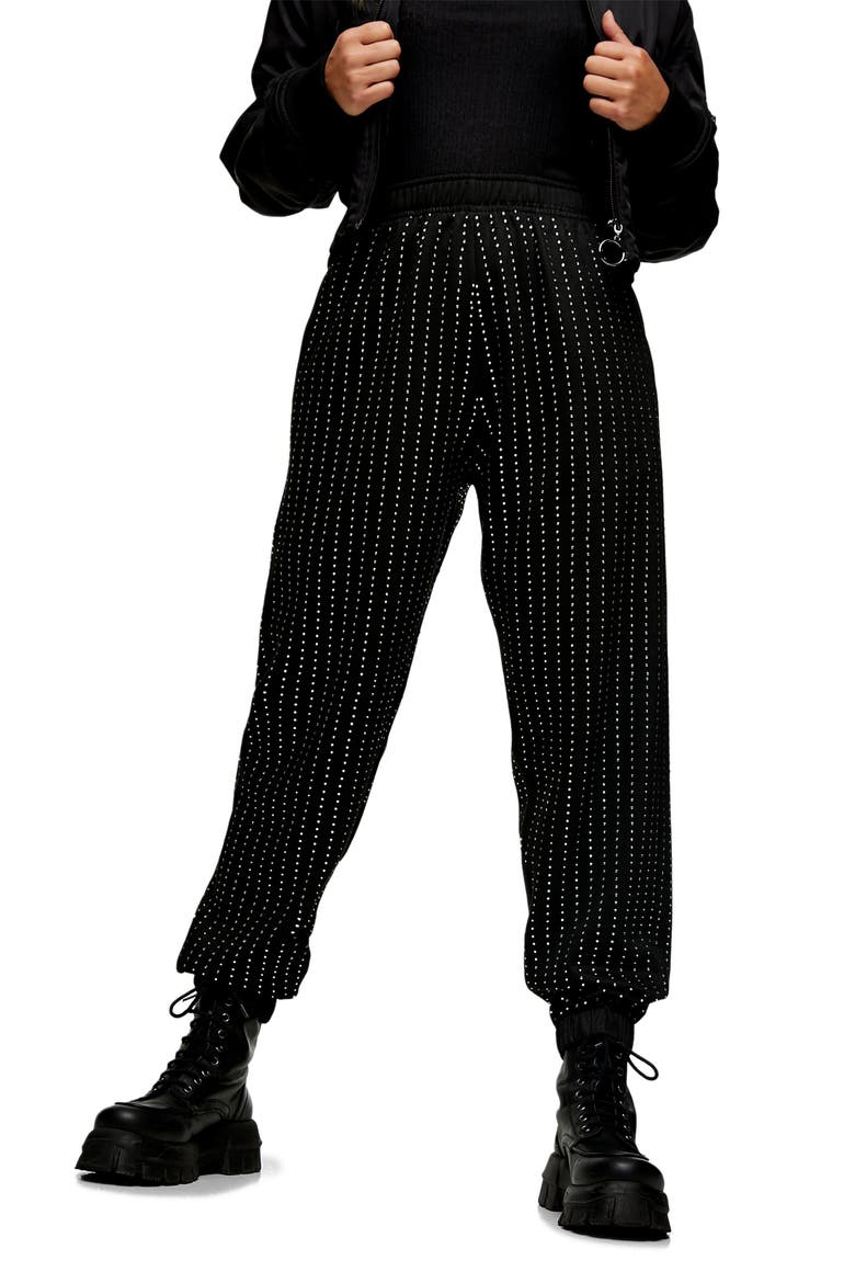 Diamante Detail Joggers, Main, color, BLACK