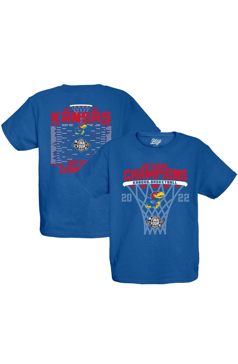BLUE 84 Youth Blue 84 Royal Kansas Jayhawks 2022 NCAA Men's Basketball National Champions Bracket T-Shirt, Main, color, 