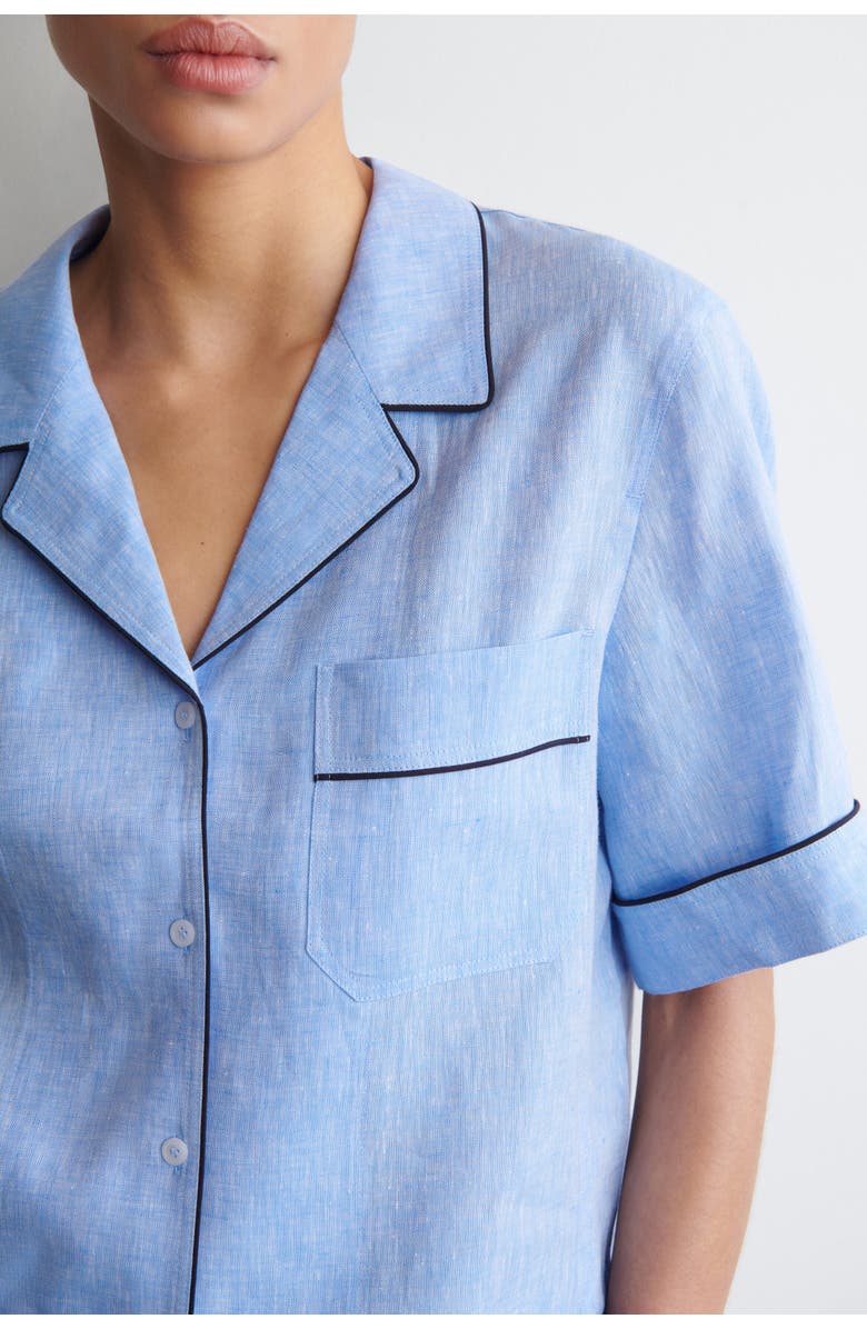 COS Contrast-piped Linen Resort Shirt, Alternate, color, Blue Mélange