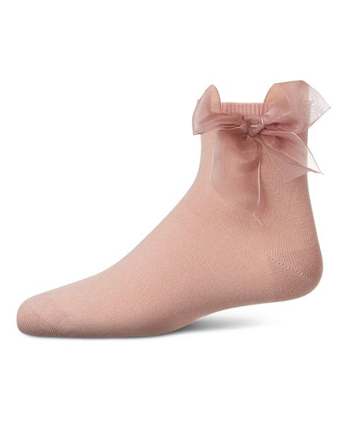 Girls Tulle-Bow-Trimmed Mercerized Cotton-Rich Ankle Sock
