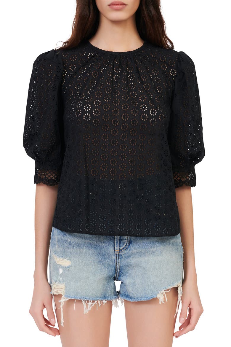 Eyelet Open Back Top, Main, color, BLACK