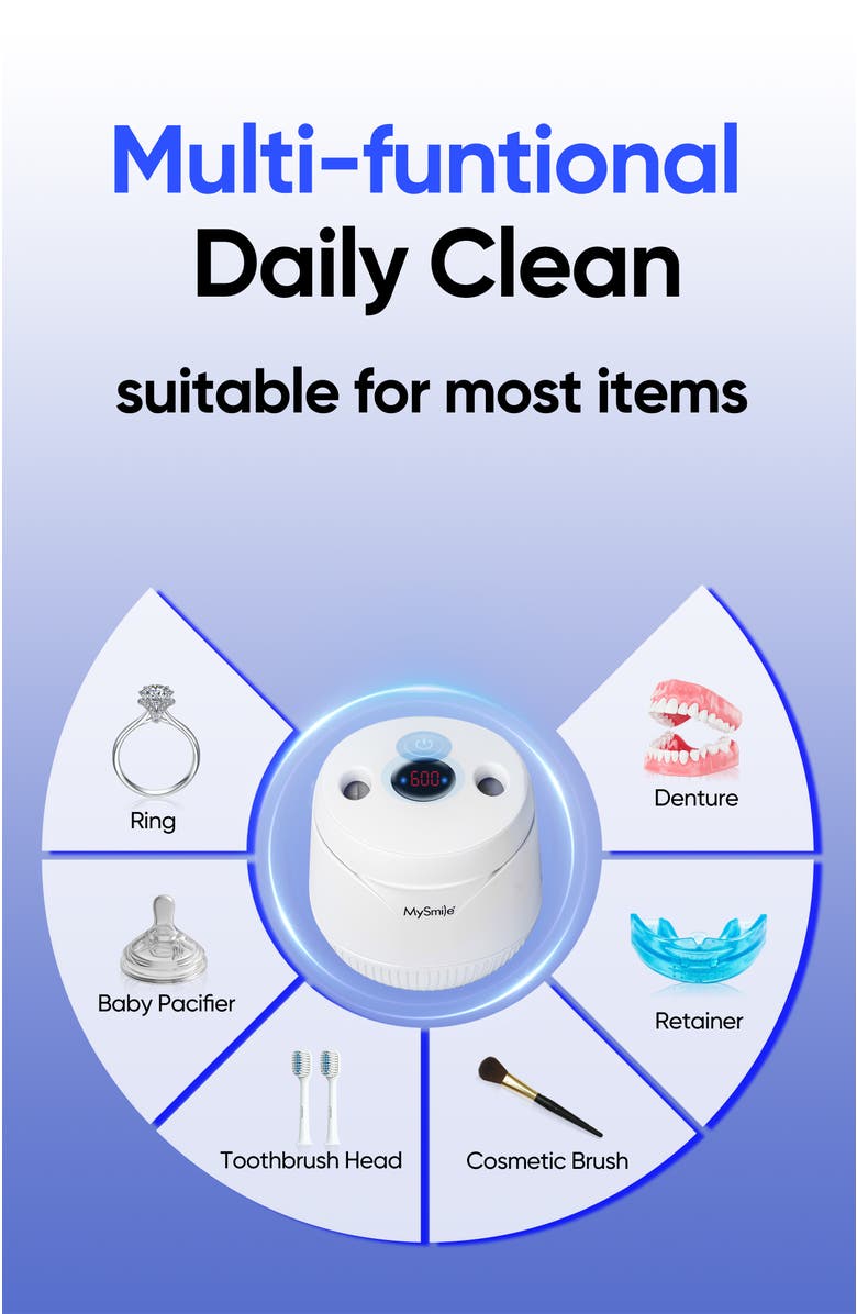 MySmile Ultrasonic Retainer Cleaner Machine, 200 mL, 45kHz with Digital Timer for Denture, Aligner, Braces, Mouth Guard, & Jewelry, Alternate, color, White