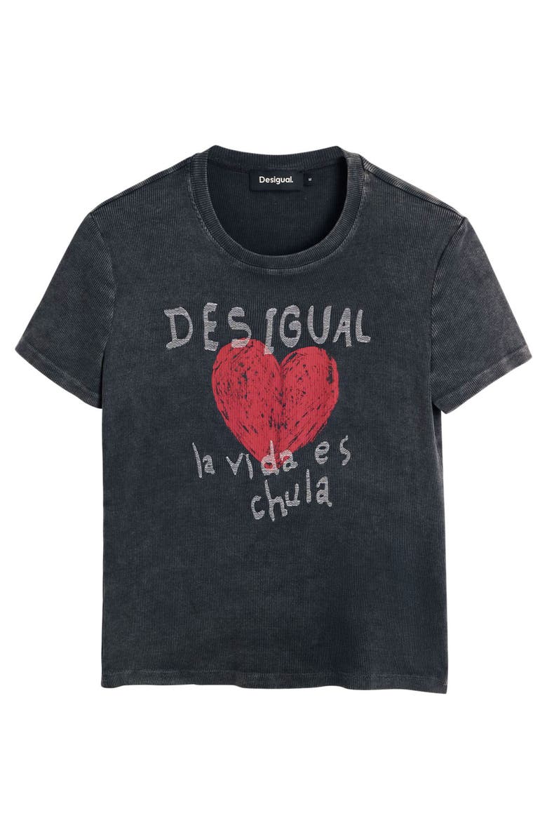 Desigual Heart Cotton Graphic T-Shirt, Alternate, color, Anthracite Gray