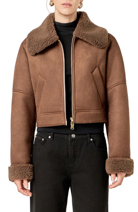 Faux Shearling Trim Moto Jacket