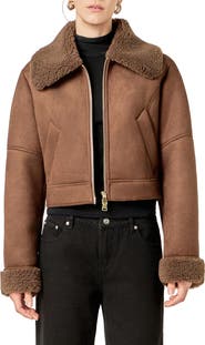 English Factory Faux Shearling Trim Moto Jacket