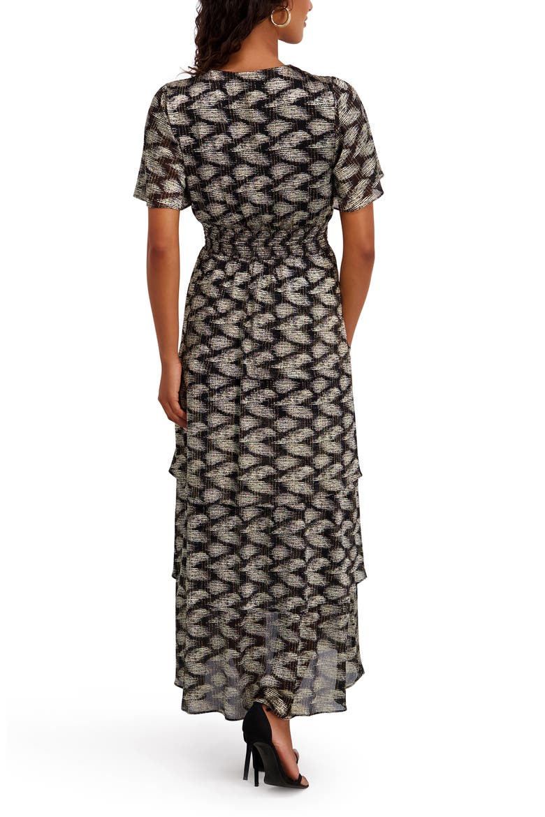 Foiled Yoryu Midi Dress, Alternate, color, BLACK/ GOLD