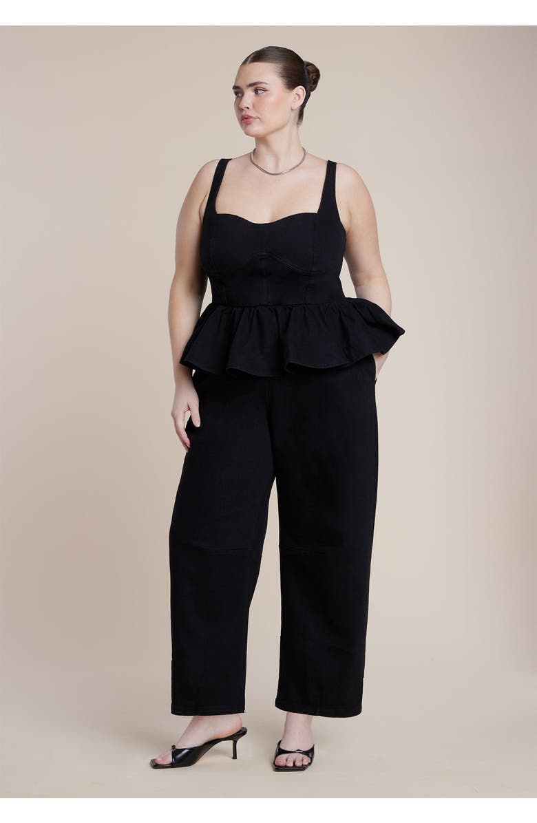 ELOQUII Peplum Barrel Leg Jumpsuit, Main, color, Black Wash