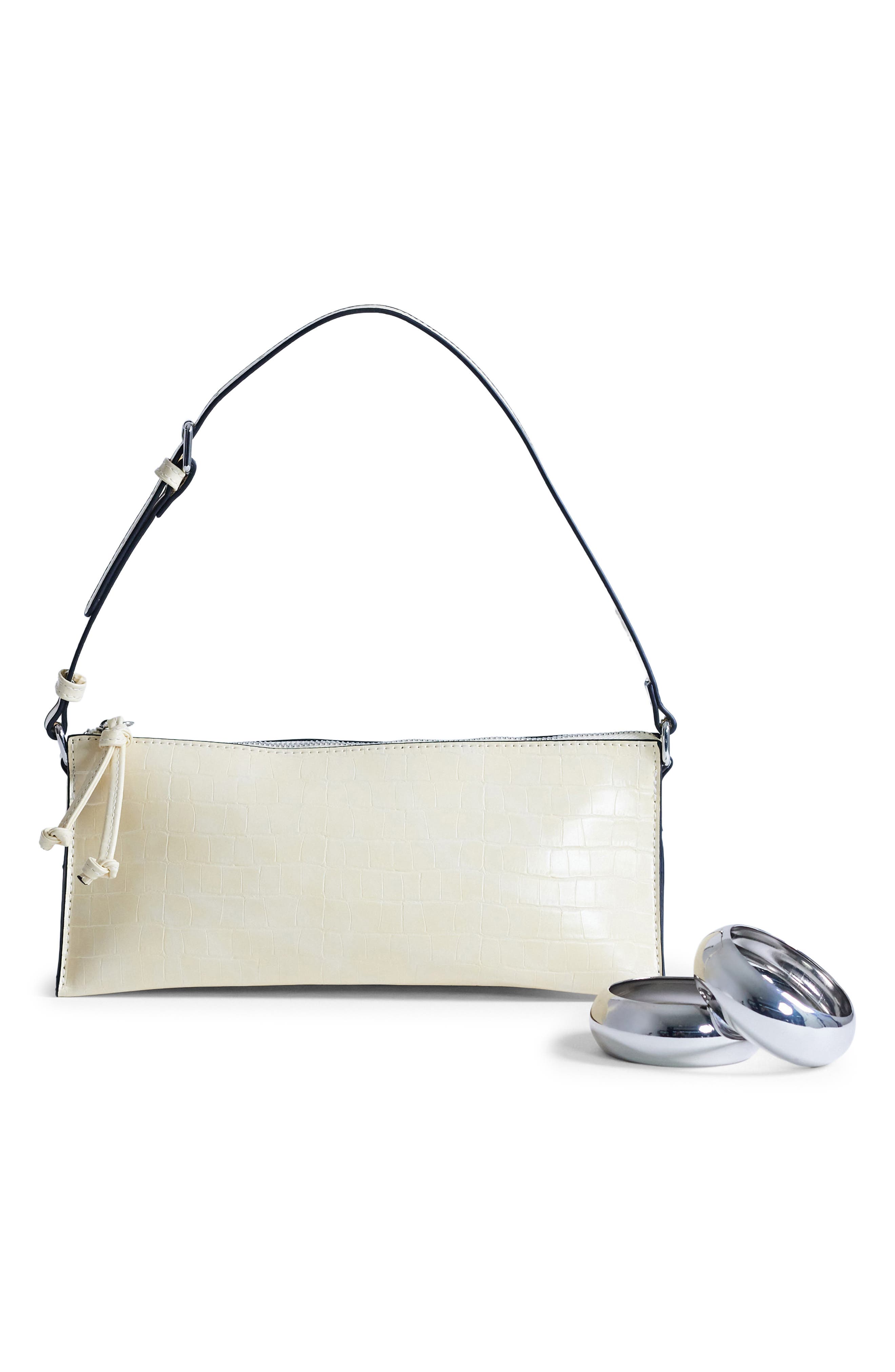 Simone Croc Embossed Faux Leather Shoulder Bag, Alternate, color, IVORY