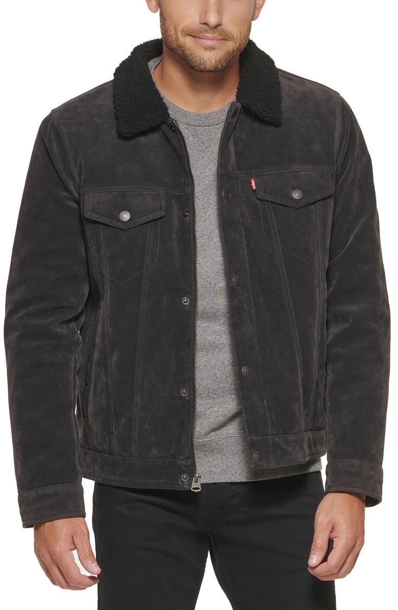 Levi's<sup>®</sup> Faux Suede & Faux Shearling Lined Trucker Jacket, Main, color,