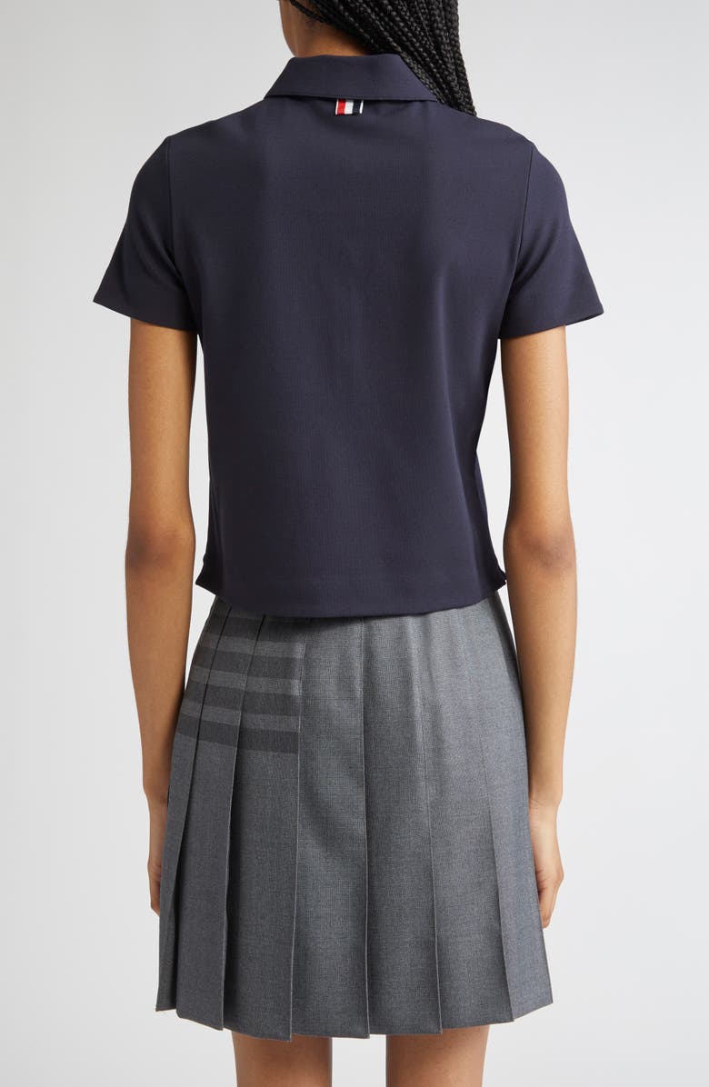 Thom Browne Milano Knit Cotton Polo with Anchor Embossed Buttons, Alternate, color, Navy