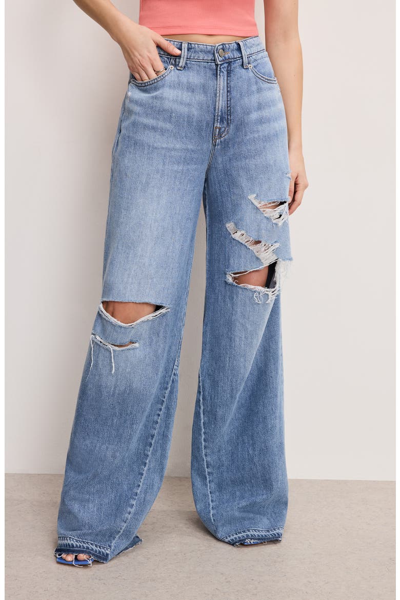 Good Standard Ease Ripped Mid Rise Wide Leg Jeans, Alternate, color, INDIGO876