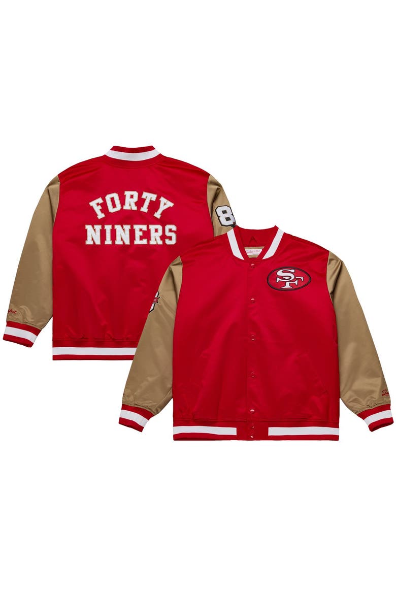 Men's Mitchell & Ness Scarlet/Gold San Francisco 49ers 80th Anniversary Heavyweight Satin Full-Snap Jacket, Main, color, Scarlet