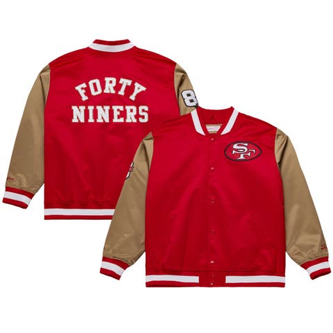 Men's Mitchell & Ness Scarlet/Gold San Francisco 49ers 80th Anniversary Heavyweight Satin Full-Snap Jacket