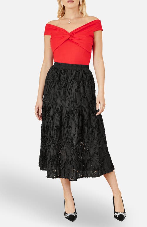 Yumi Mesh Applique Sequin Midi Skirt In Black