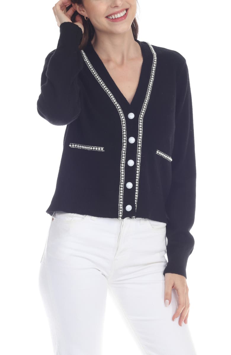 RAIN AND ROSE Faux Pearl Embellished Cardigan, Main, color, 