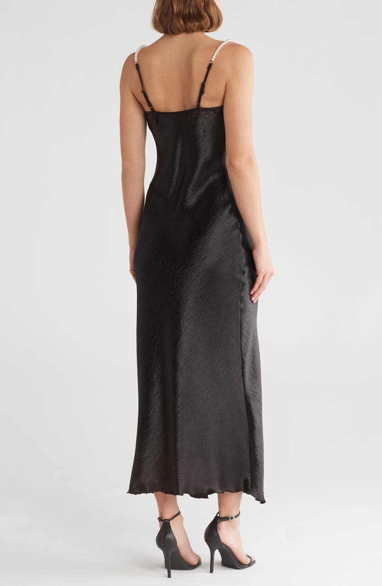 bebe Imitation Pearl Strap Hammered Satin Maxi Slipdress, Alternate, color, 