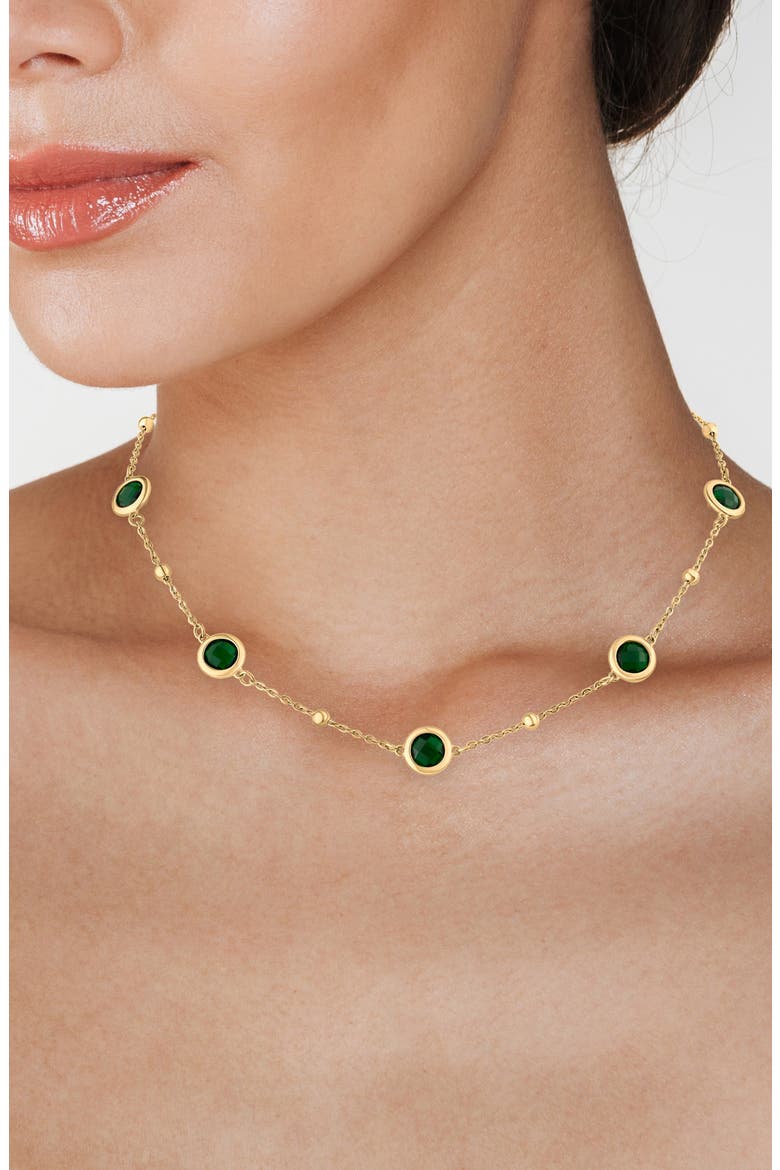 Bezel Crystal Station Necklace, Alternate, color, GREEN/ GOLD