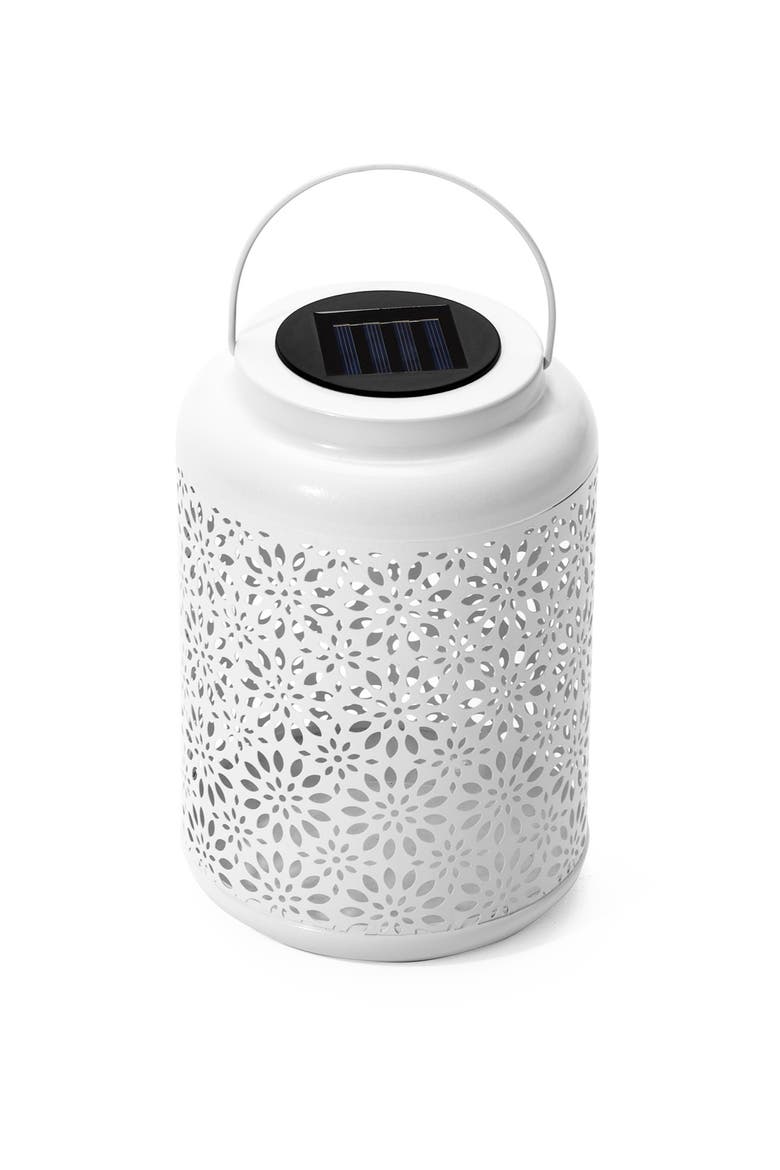 Metal Cutout Flower Solar Powered Outdoor Hanging Lantern with LED Light, Alternate, color, White