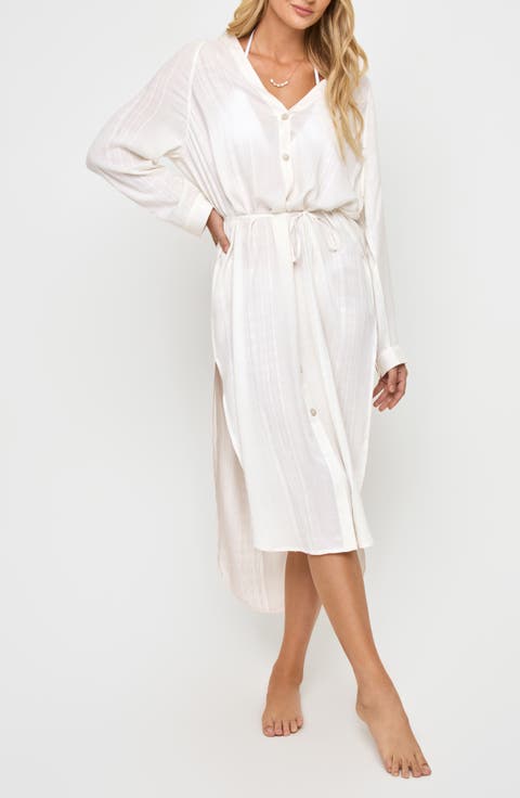 Yoli Long Sleeve Cover-Up Shirtdress