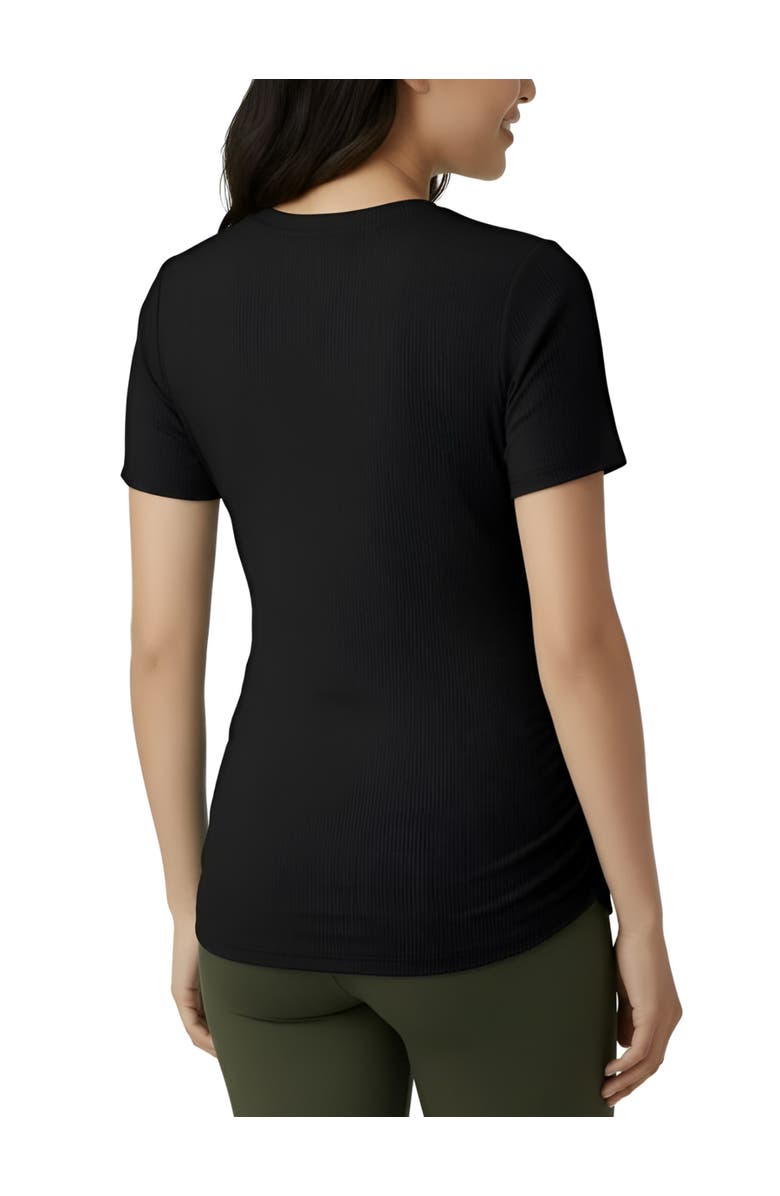 MOTHERHOOD MATERNITY Women's Crew Neck Side-Ruched Maternity Short Sleeve Top, Alternate, color, Black