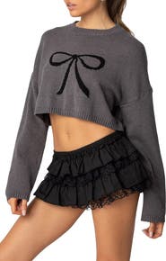 EDIKTED Bow Crewneck Crop Sweater