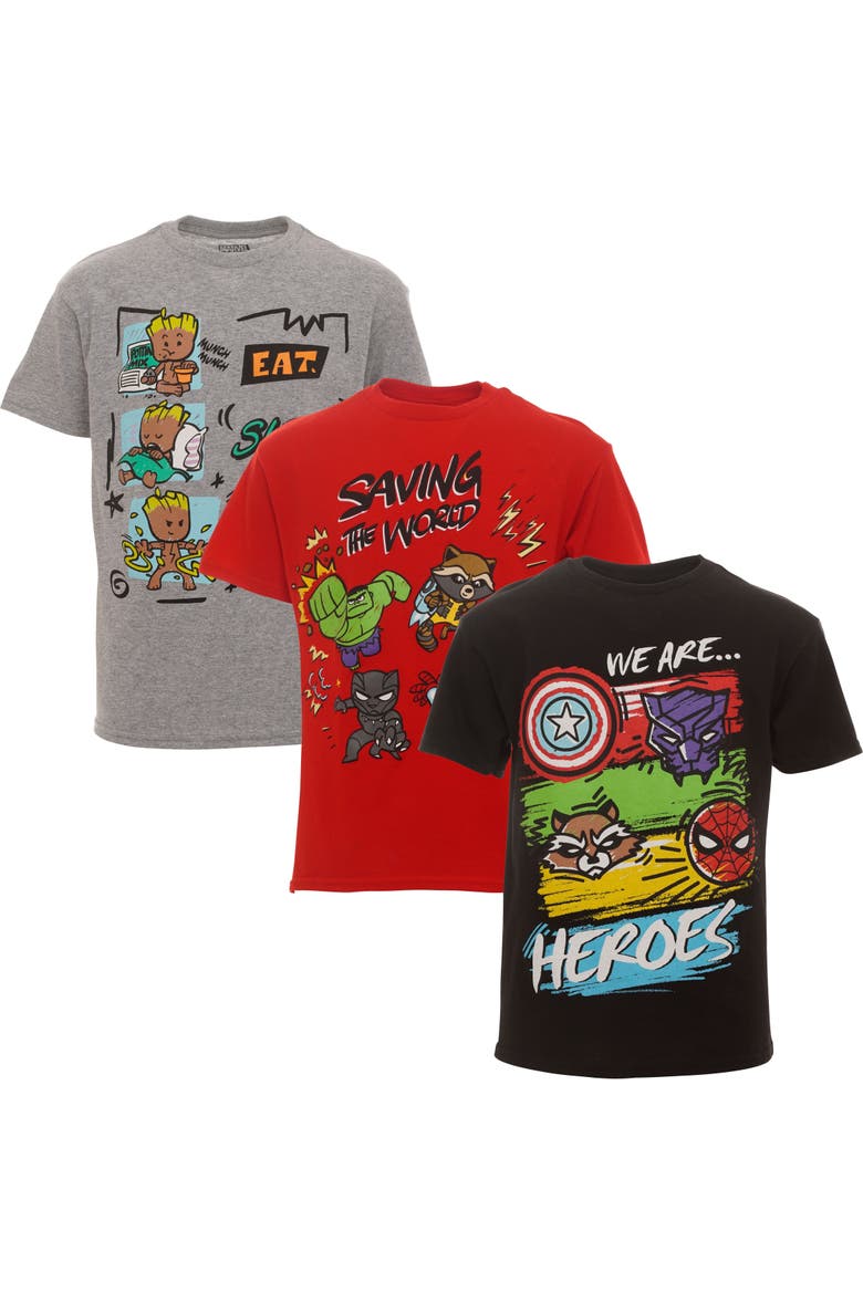 3-Pack Short Sleeve T-Shirts, Main, color, Grey Black Red