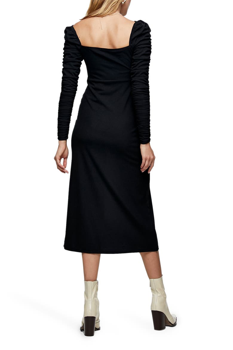 Ruched Long Sleeve Midi Dress, Alternate, color, BLACK