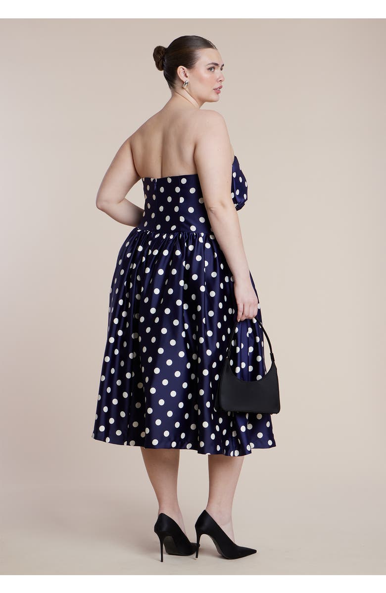 ELOQUII Strapless Polka Dot Flare Midi Dress, Alternate, color, Evening Dot