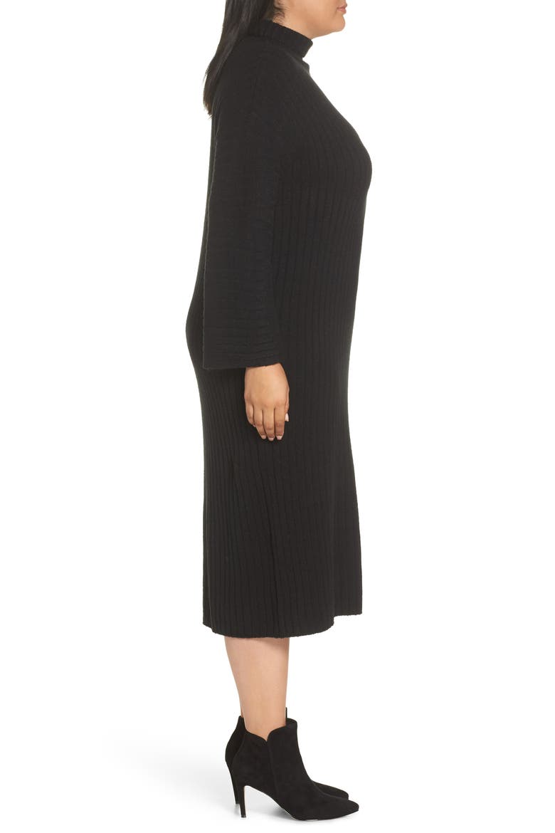 Ribbed Midi Sweater Dress, Alternate, color, BLACK