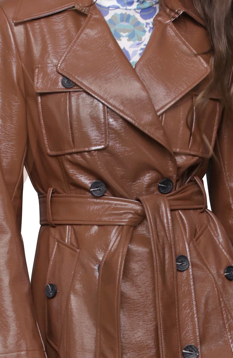 Avec Les Filles Belted Faux Leather Utility Trench Coat, Alternate, color, Whiskey