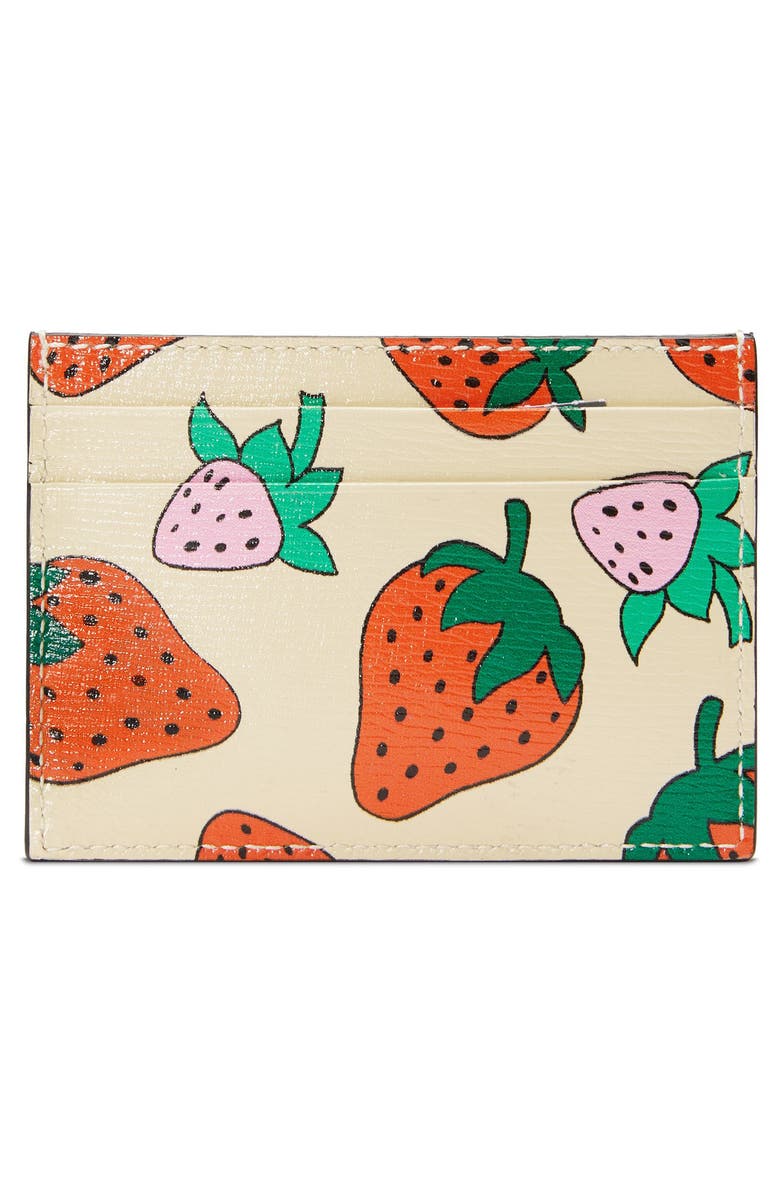 Gucci Zumi 463 Strawberry Print Leather Card Case, Alternate, color,