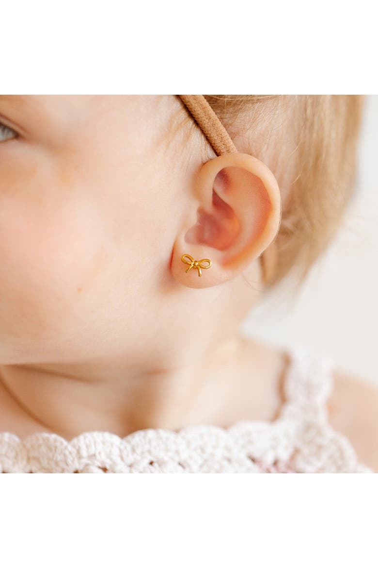 Kids' Bow Hypoallergenic Flatback Stud Earrings, Alternate, color, Gold