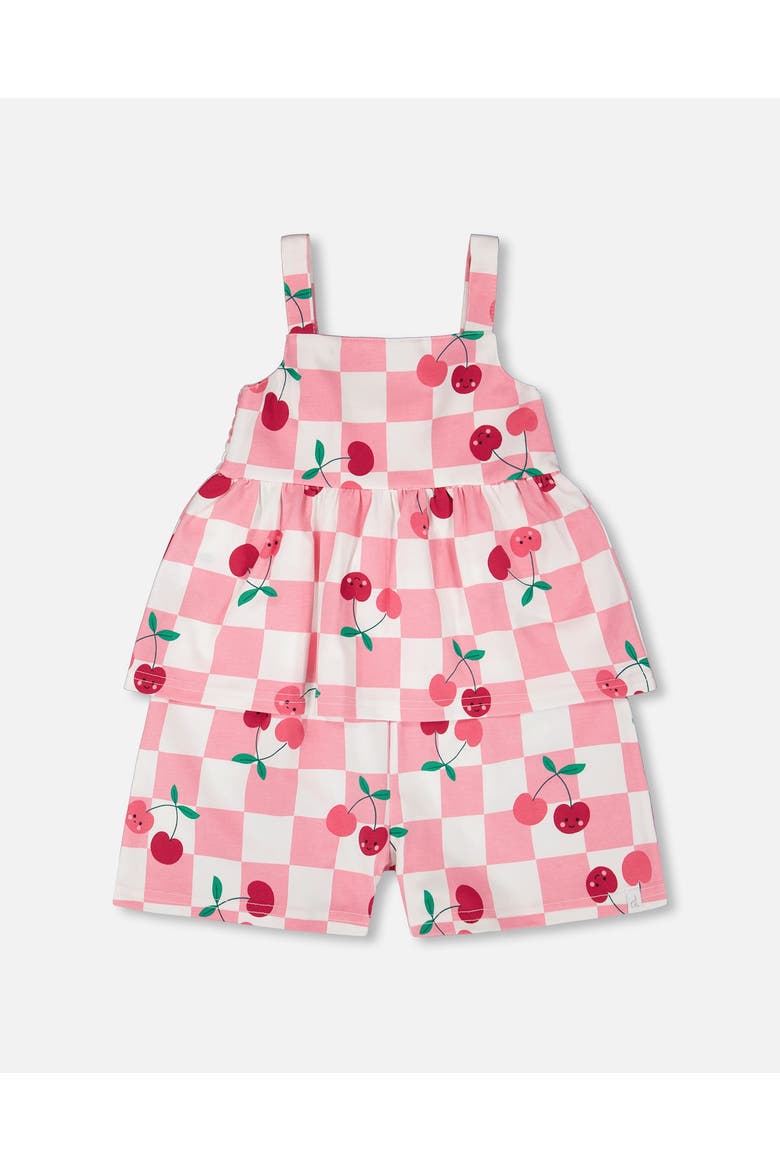 Organic Cotton Jersey Cherries Sleeveless Romper, Main, color, Pink Printed Cherries