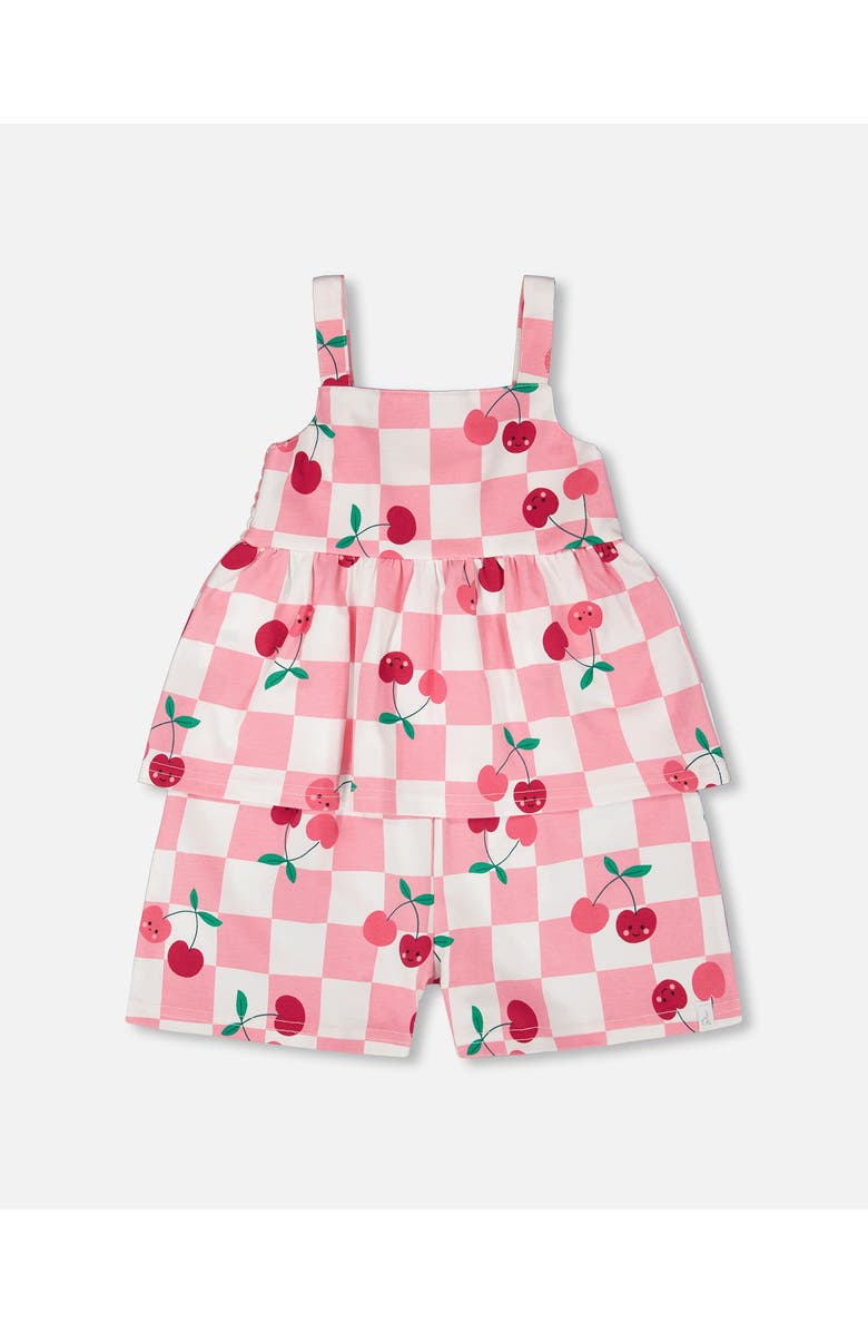 Deux par Deux Organic Cotton Jersey Cherries Sleeveless Romper, Main, color, Pink Printed Cherries