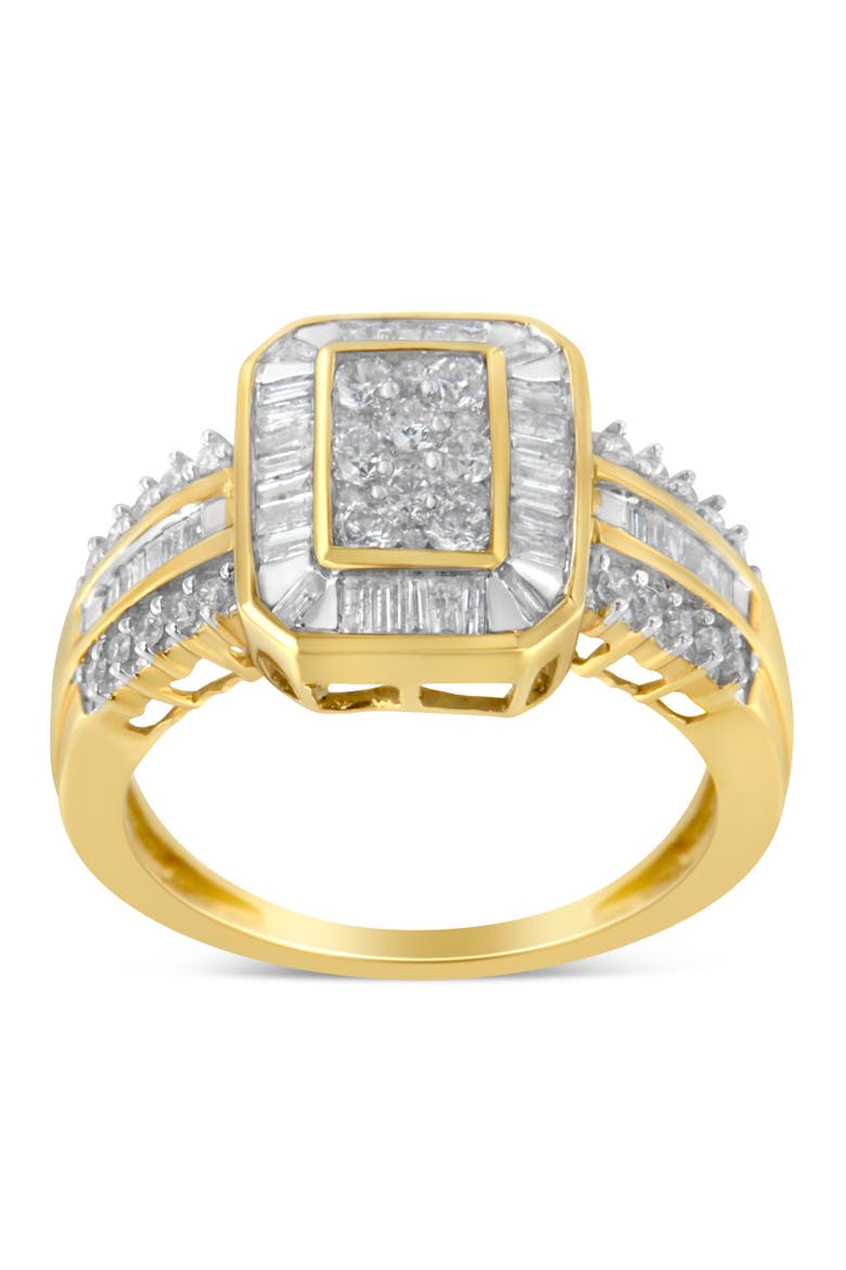 10K Yellow Gold 1.0Cttw Round and Baguette Diamond Cocktail Ring, Alternate, color, Yellow Gold