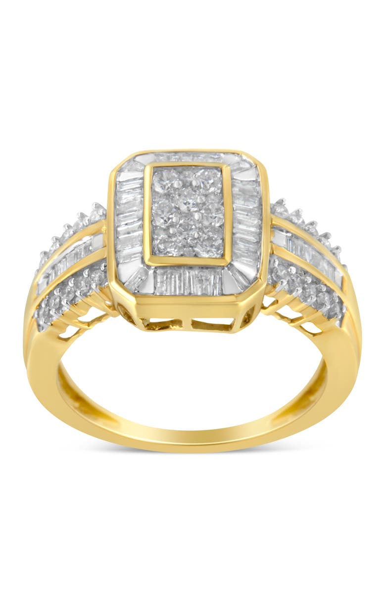 Haus of Brilliance 10K Yellow Gold 1.0Cttw Round and Baguette Diamond Cocktail Ring, Alternate, color, Yellow Gold