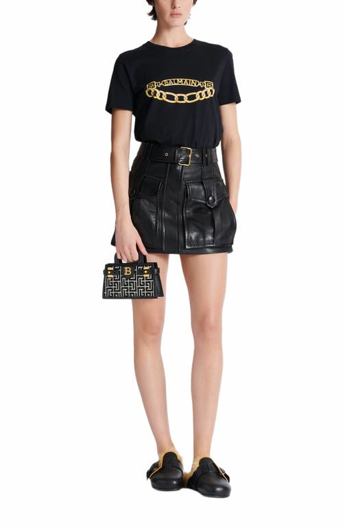 Balmain B-buzz Small Top Handle Monogrammed Canvas And Leather Bag In Black