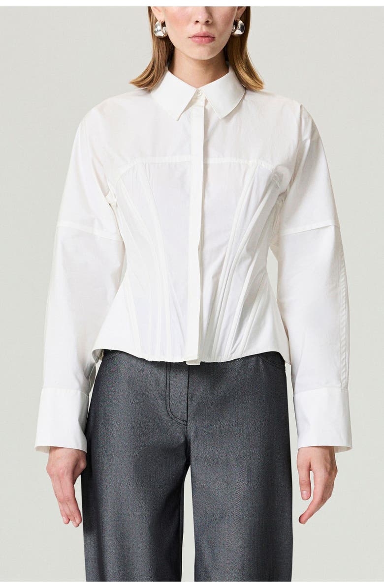 Nocturne Structured Corset-Inspired Shirt, Main, color, Ivory