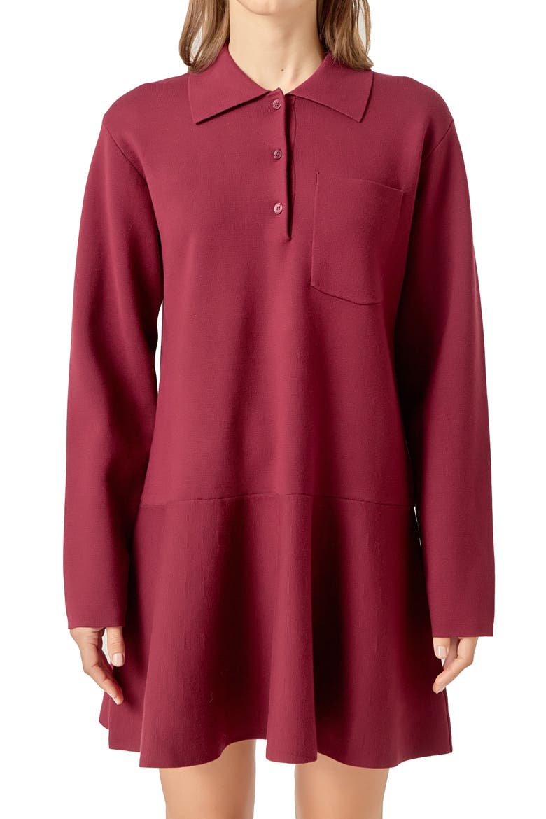 Long Sleeve Knit Minidress, Alternate, color, BURGUNDY
