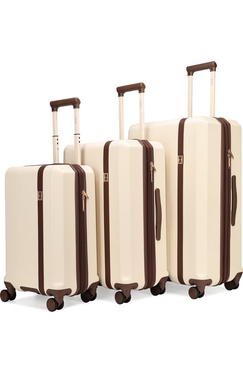 ELLE Luxe Journey 3 Piece Expandable Retro Spinner Luggage Set, Alternate, color, Champagne