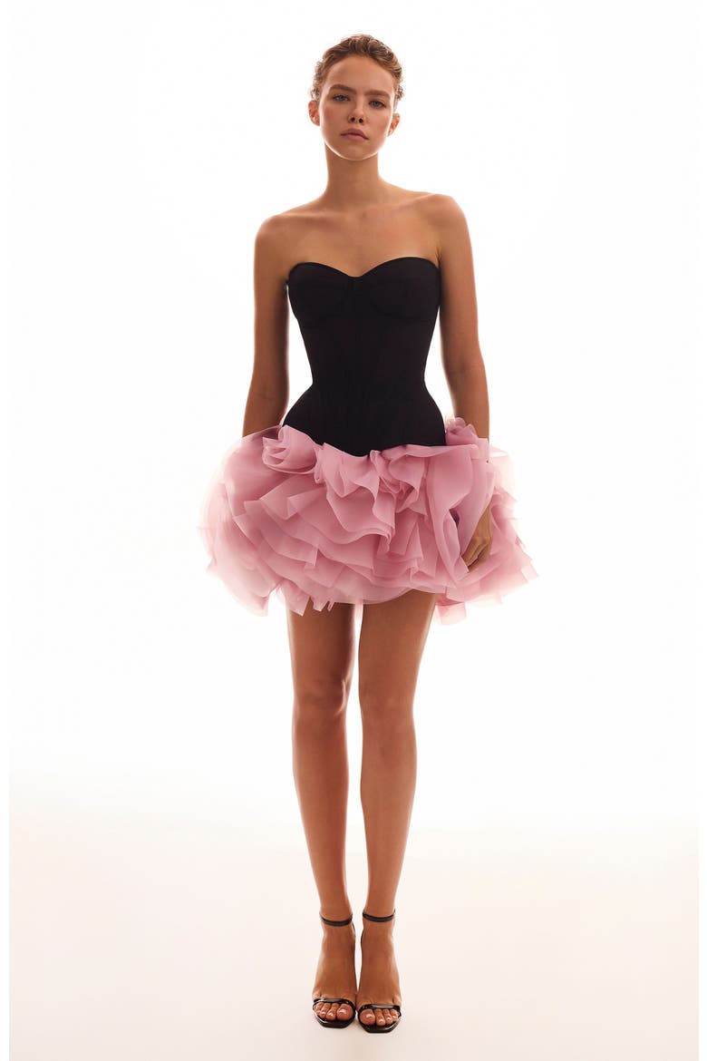 Fitted Heart-Shaped Low-Waist Structured Corset in Black, Alternate, color, Black