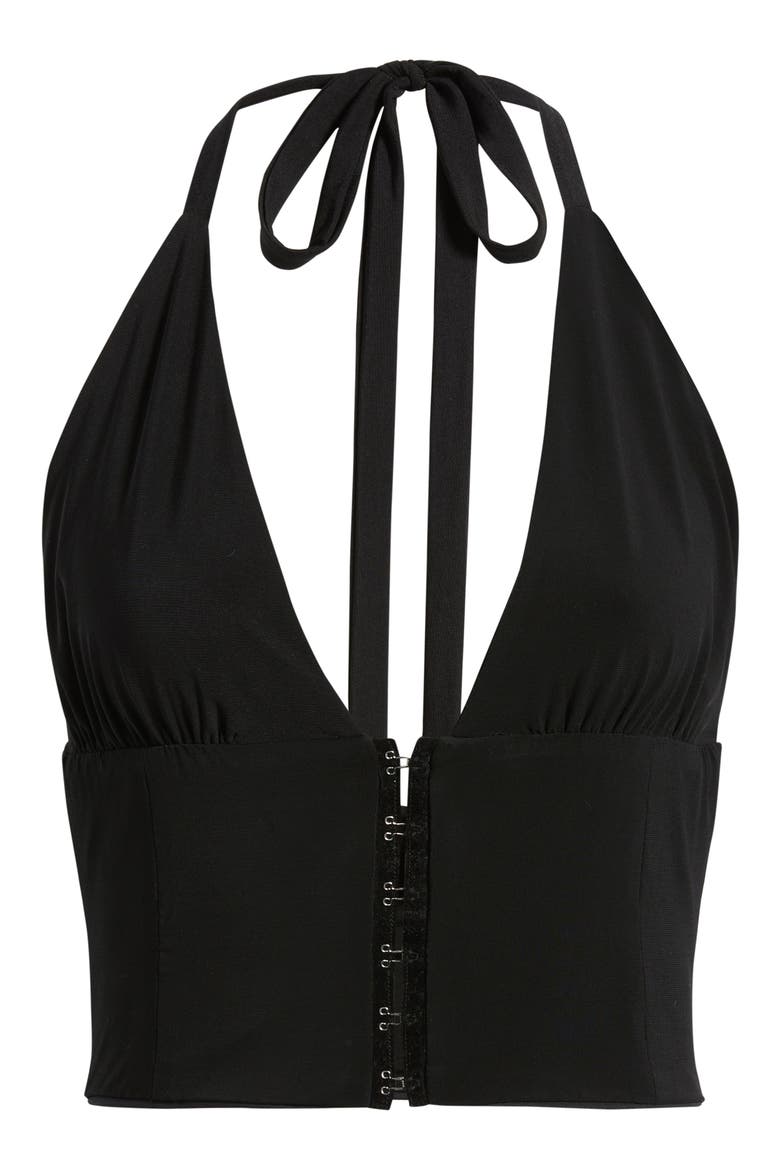 The Coco Plunge Neck Halter Crop Top, Alternate, color, BLACK